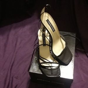 Adrienne Vittadini black leather  tie up heels